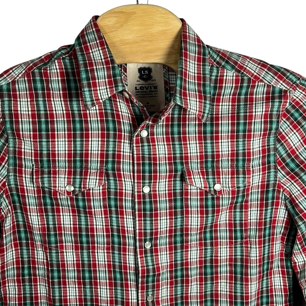 Levi's Men Medium Pearl Snap Cotton Long Sleeve Plaid Shirt